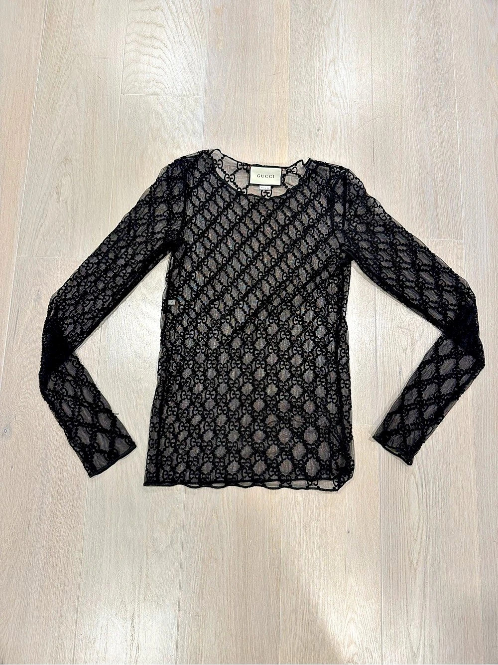 Gucci GG Embroidered Tulle Top Black XS
